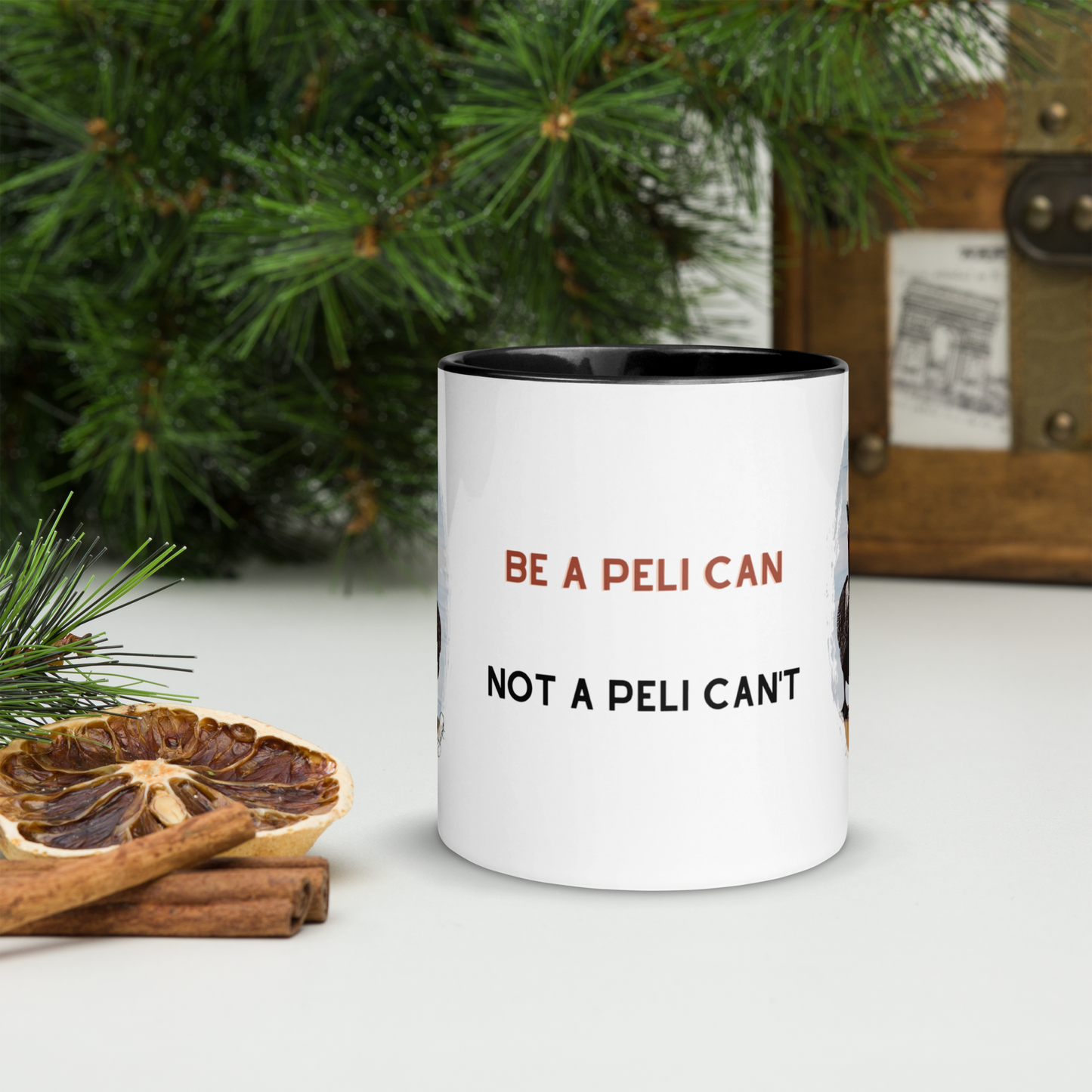 Be a pelican 11oz coffee mug with color inside