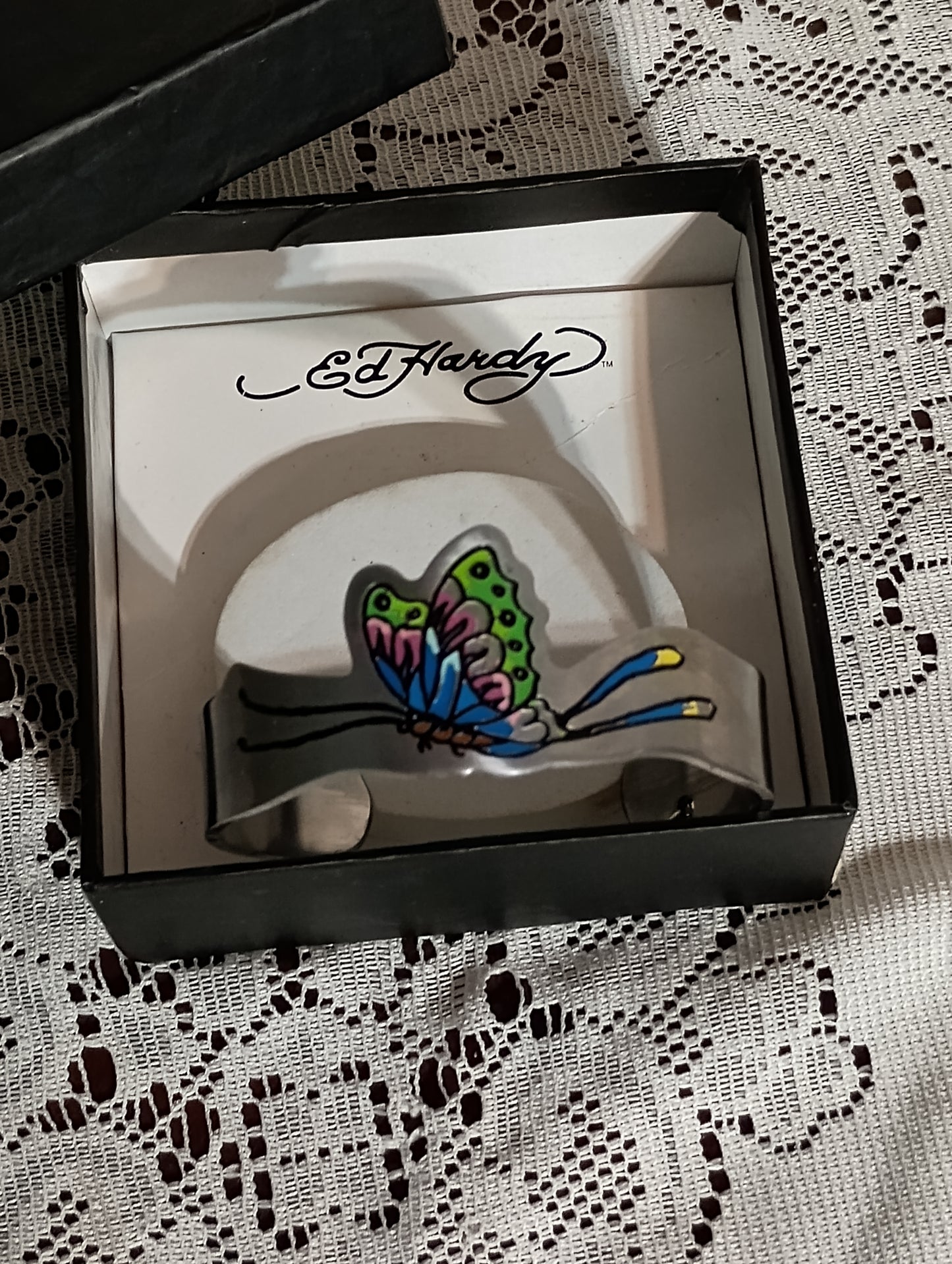 Original, Authentic Ed Hardy by Christian Audigier Butterfly Cuff Stainless Steel Bracelet