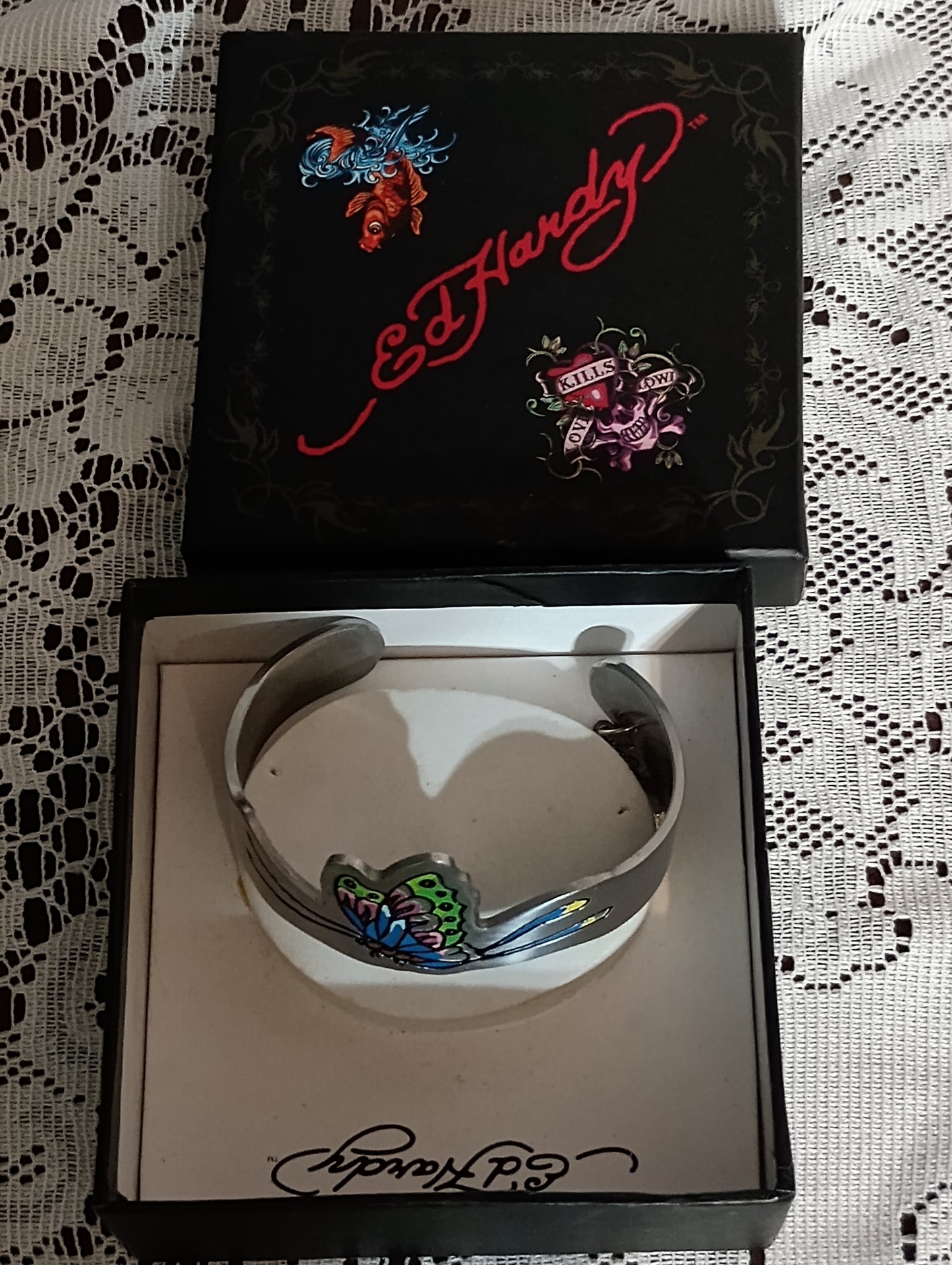 Original, Authentic Ed Hardy by Christian Audigier Butterfly Cuff Stainless Steel Bracelet