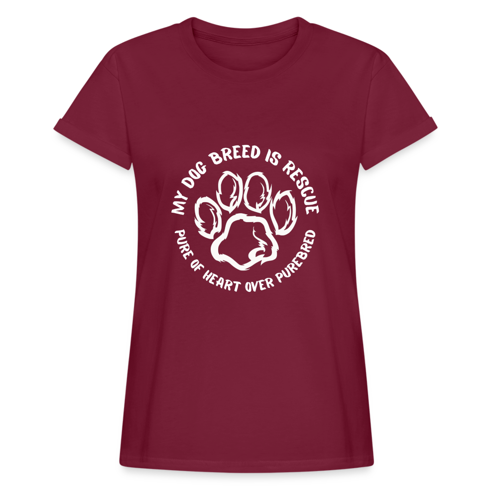 Women's Relaxed Fit T-Shirt My Dog Breed is Rescue - burgundy