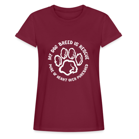 Women's Relaxed Fit T-Shirt My Dog Breed is Rescue - burgundy