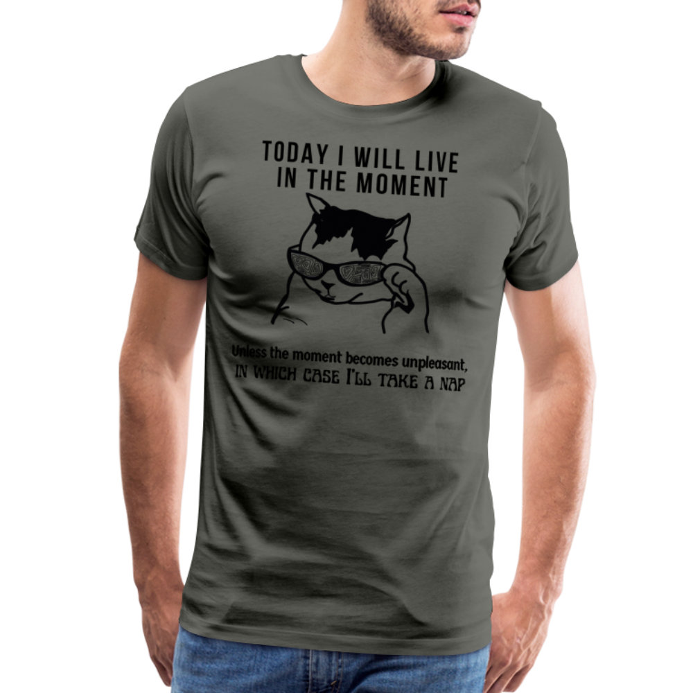 Men's Premium T-Shirt Live in the moment cat t-shirt - asphalt gray