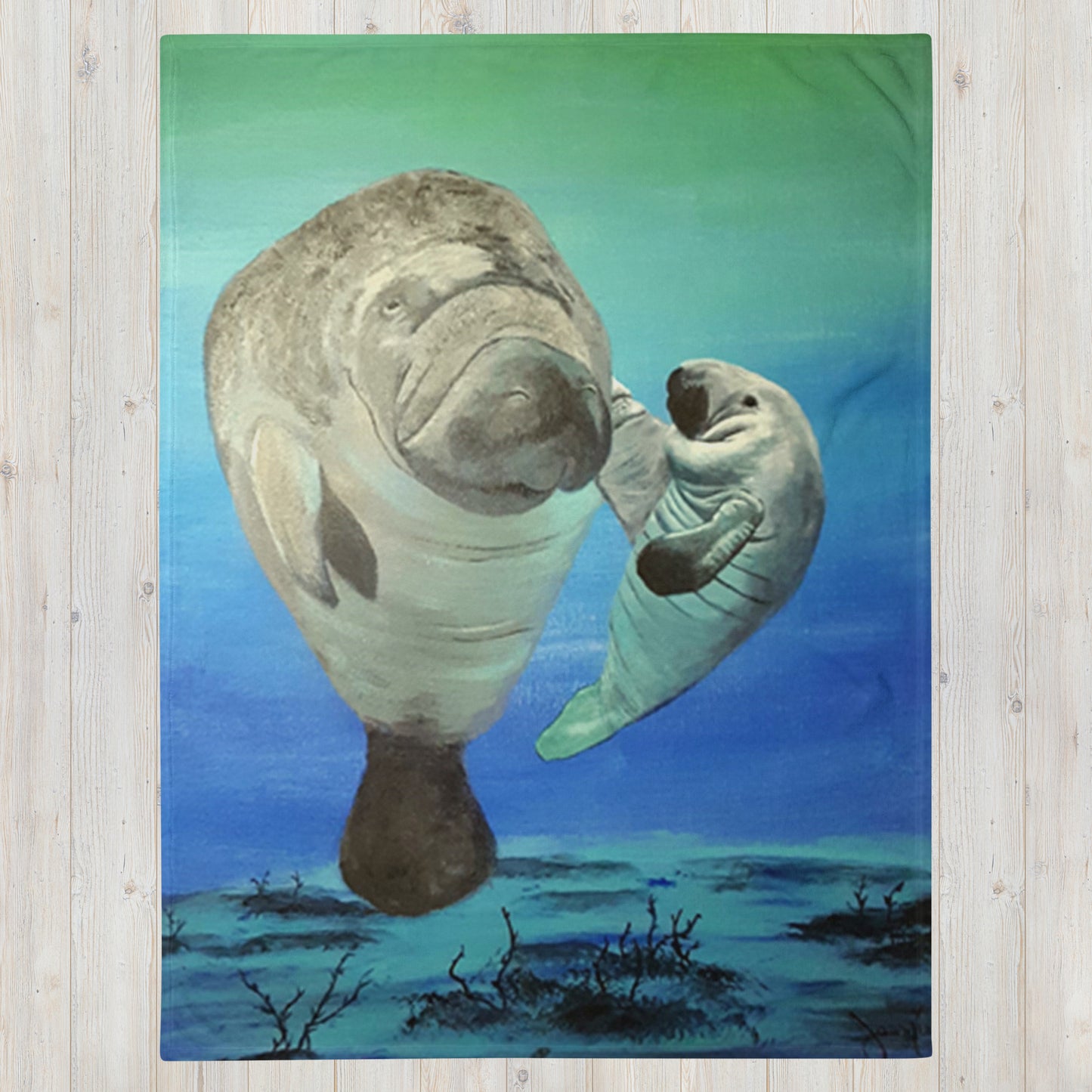 Throw Blanket Manatee Motherly Love